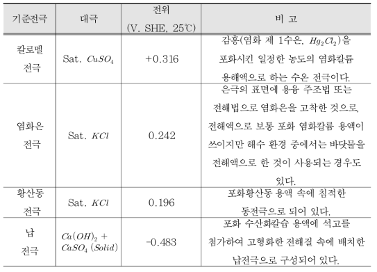 기준 전극의 종류