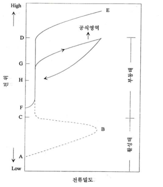 철의 양극분극곡선