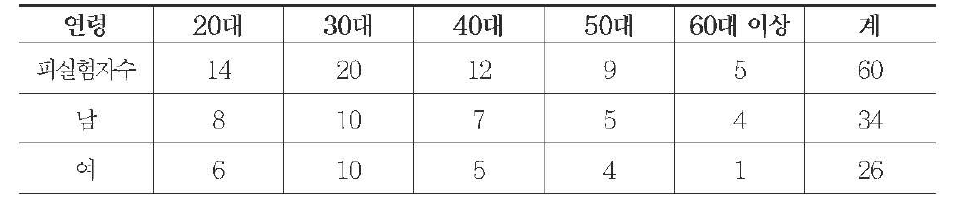 운전자 시감 실험 피실험자 현황