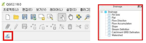 Drainage Tool QGIS plugin 메뉴