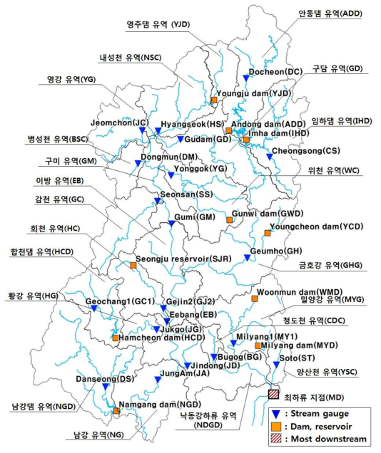 낙동강 유역의 소유역 분할 개황도