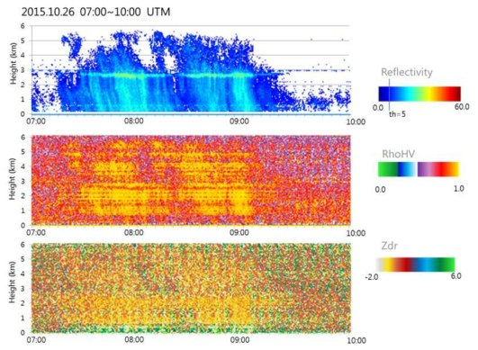 RHI 시계열 수직관측자료(2015년 10월 26일 07~10시)