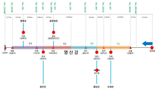 영산강 유역에 대한 모식도 및 지류 유입 현황