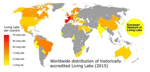 ENoLL 리빙랩의 전세계 전파현황 자료: https://openlivinglabdays16.wordpress.com