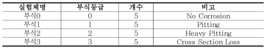 부식단계별 실험 변수