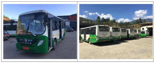 Thimphu City Bus 녹색버스 중 인도 EICHER 모델(외관)