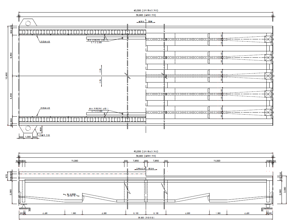 평면도 및 측면도 – 40 m 복선