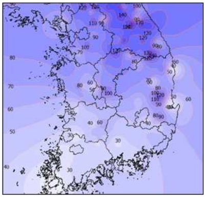 1991년∼2017년 최대동결깊이 분포도