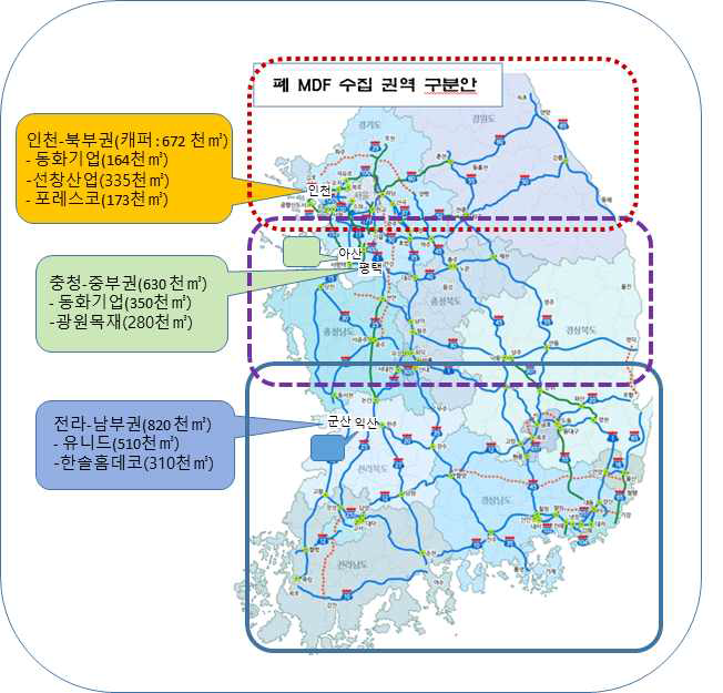 폐MDF 수거를 위한 권역 구분안.