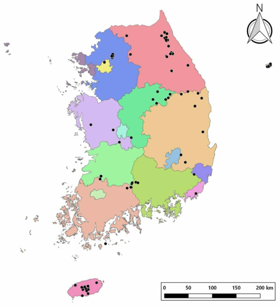 산림유존목 현지내 보전 고정조사구 공간분포도