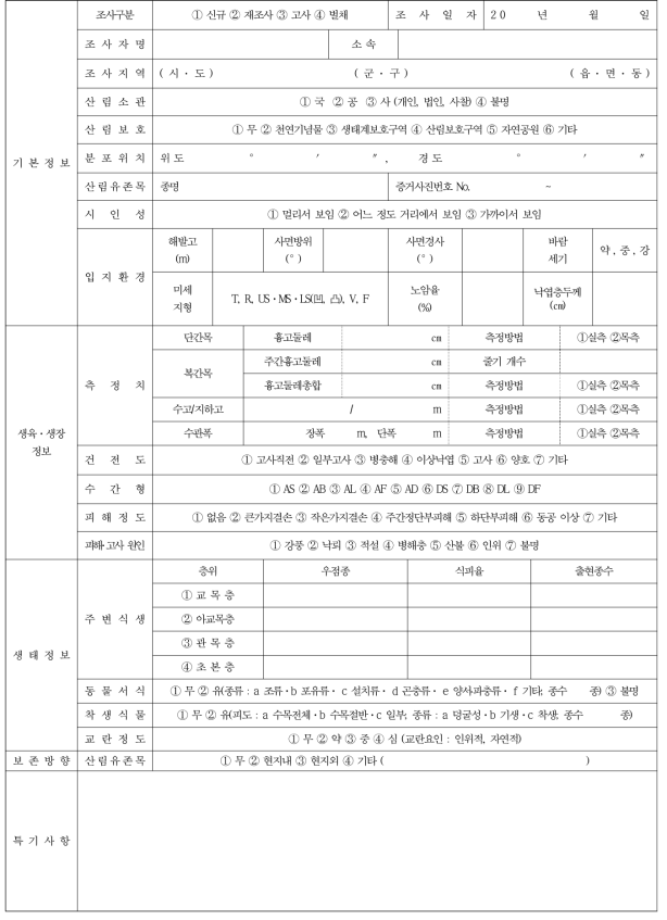 산림유존목 조사야장