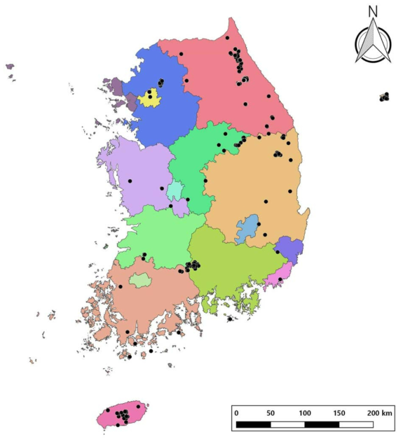 산림유존목의 전체 공간분포도