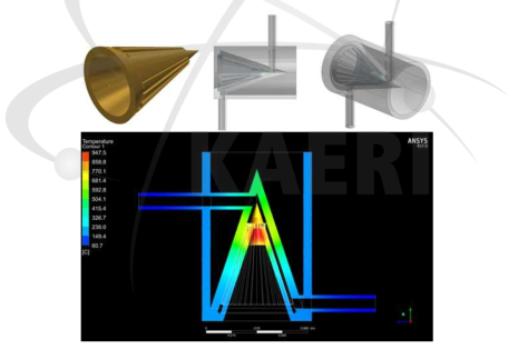 Annulus 형 냉각채널을 갖는 중성자 표적 3D 모델 및 온도분포