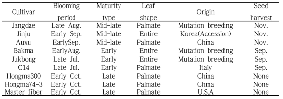 Growth characteristics of kenaf for phytol analysis