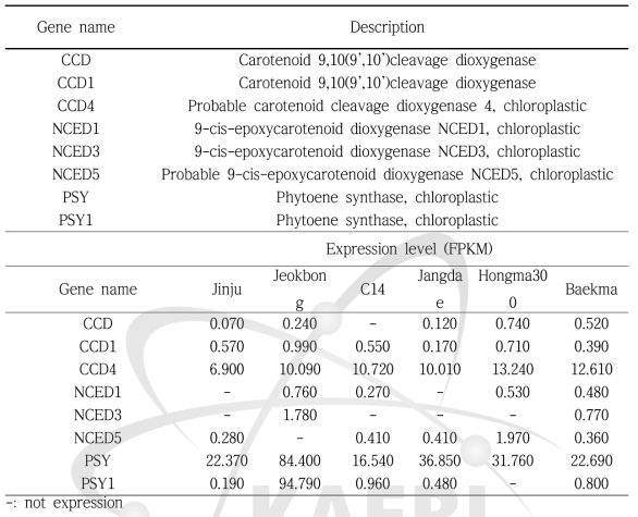 Gene related to carotenoid among the kenaf cultivars