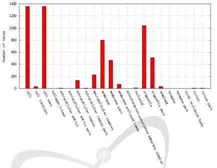 Distribution of enriched GO terms in the cellular component category for differentially expressed genes by gamma-ray 200 Gy chronic irradiation