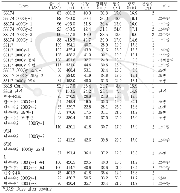 Growth characteristics and sugar content of selected sweet sorghum germplasms