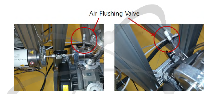 스크롤펌프의 수명향상을 위한 air flushing valve.