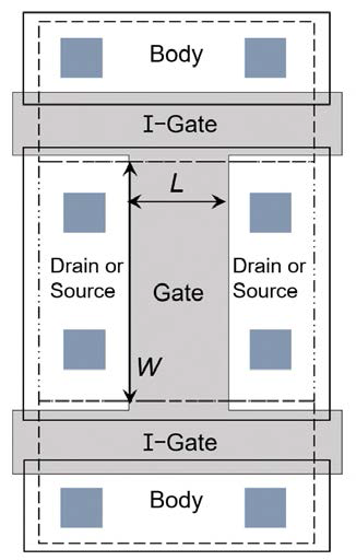 내방사선 I-gate n-MOSFET 구조도