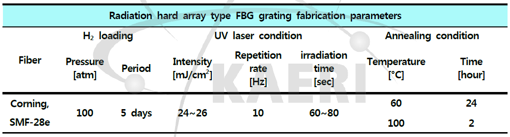 내방사선 배열형 FBG 공정조건