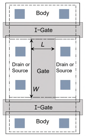 내방사선 I-gate n-MOSFET 구조도
