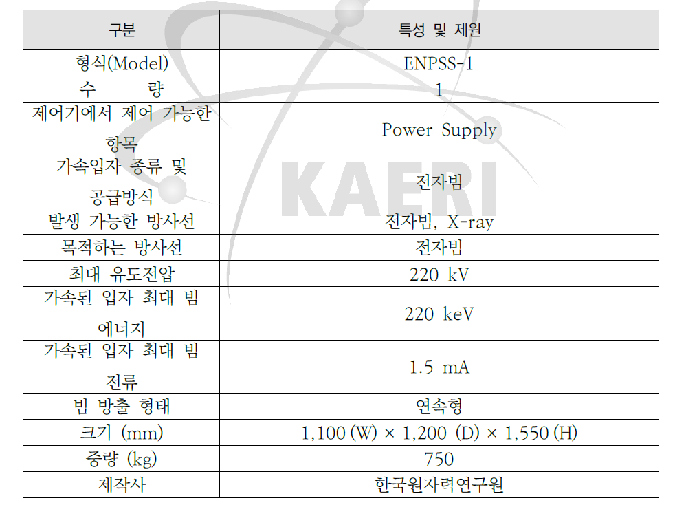 220 kV 전자선발생장치 제원