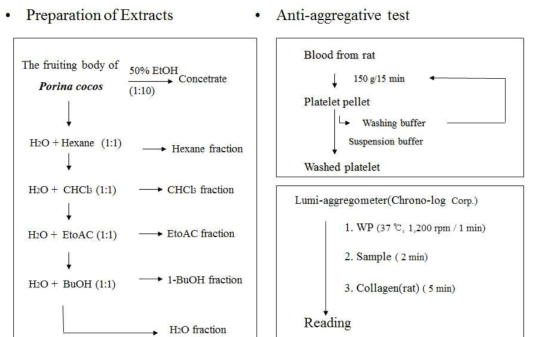 Process of various Poria cocos fractions from 50% ethanolic Poria cocos and antiplatelet assay