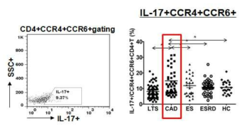 만성 거부반응군에서 IL-17 양성 CCR4+CCR6+CD4+ T 세포의 증가