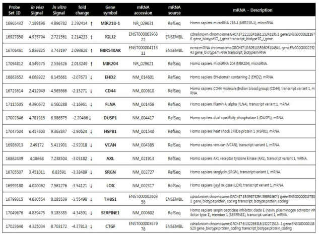 Transcripts of hMSCs up or down-regulated > 2-fold in eye