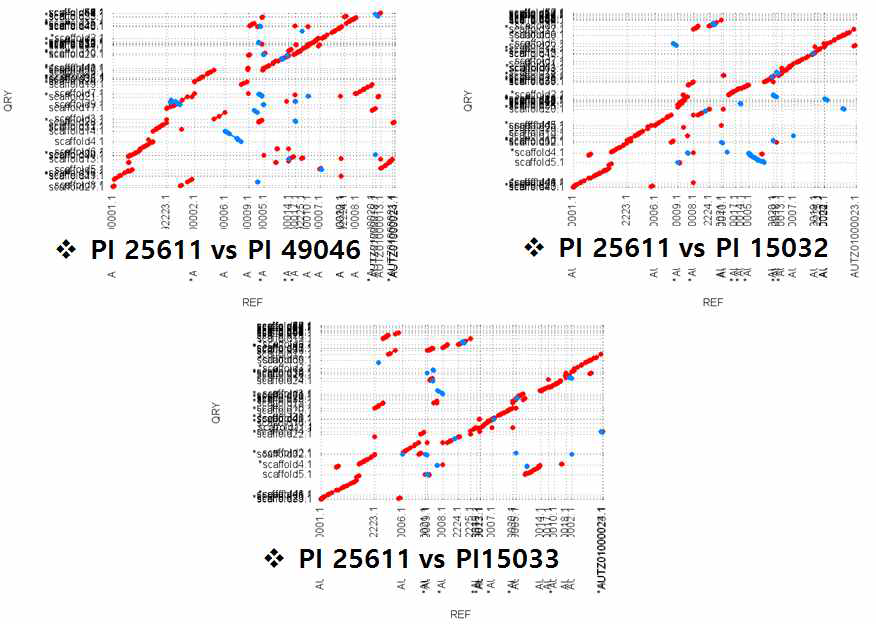 Genomic comparisons among 25611, 49046, 15032, 15033