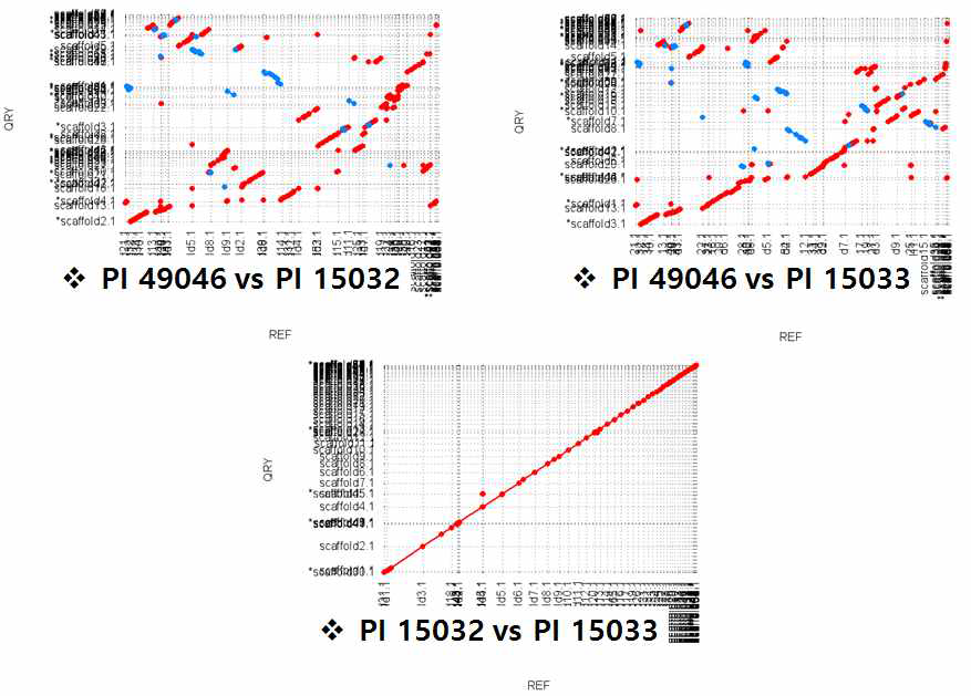 Genomic comparisons among 49046, 15032, 15033