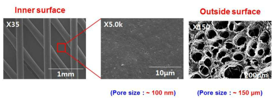 미세다공서도관/3차원 프린팅기법으로 제조된 복합 기관재생유도관 SEM 이미지