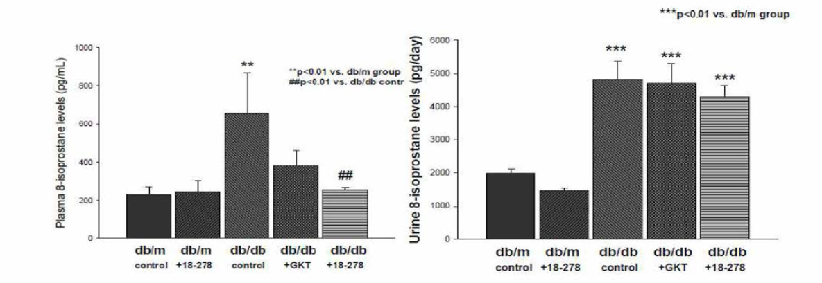 실험동물에서 약제 사용 3개월 후 혈청 및 소변의 isoprostane 농도