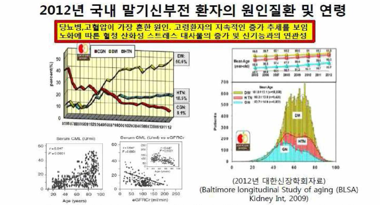 2012년 국내 말기 신부전 환자의 특성 변화 및 산화성 스트레스가 신기능에 미치는 효과