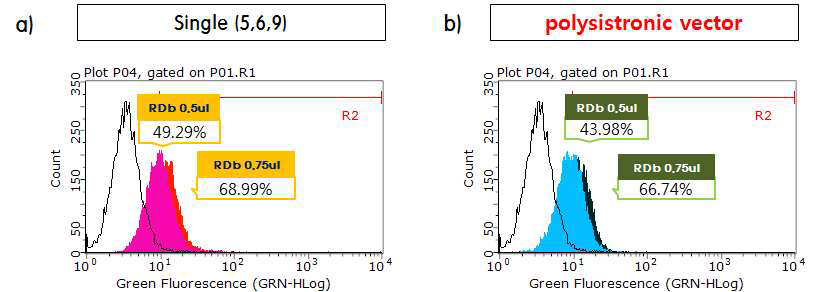 FACS 기술을 이용한 polycistronic vector의 세포 내 도입 확인