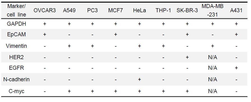 다양한 암세포주의 각 바이오마커에 대해 예상되는 발현량 정보