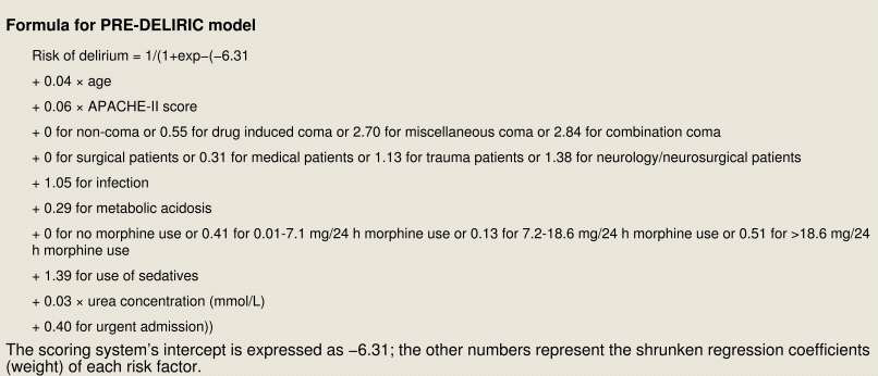 중환자실 섬망 예측 모형 (PRE-DELIRIC)