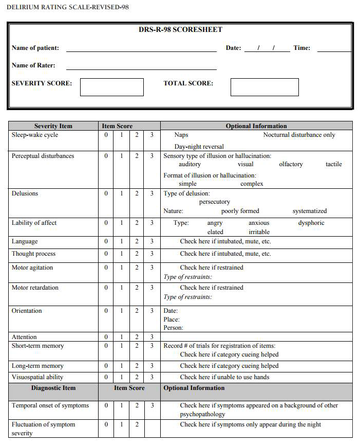 Delirium Rating Scale-Revised-98