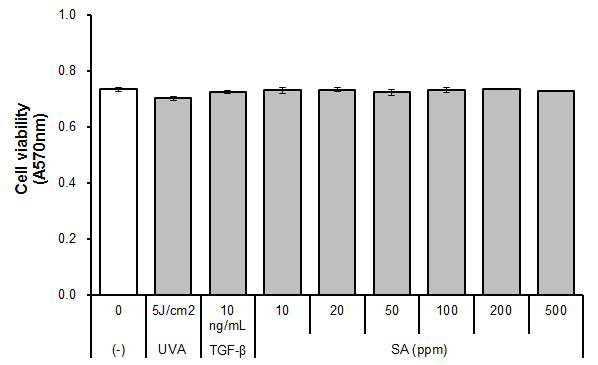 시험물질이 Human dermal fibroblast 세포생존에 미치는 효과