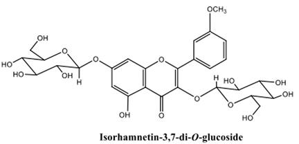 isorhamnetin-3,7-di-O-glucoside (m/z:639)의 구조