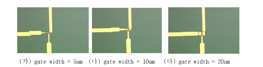 AlGaAs/InGaAs pHEMT epi-wafer 상에 제작된 1 finger FET의 이미지