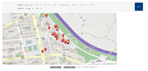 GPS 데이터의 지도 시각화 결과 화면