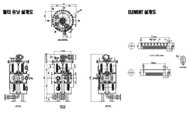 Auto Filter Unit(좌)/ Element(우) 제작 설계도