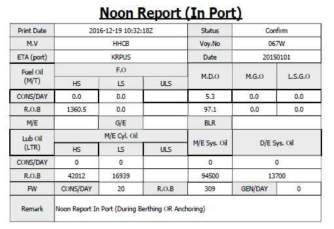 Noon (in port) Report 샘플