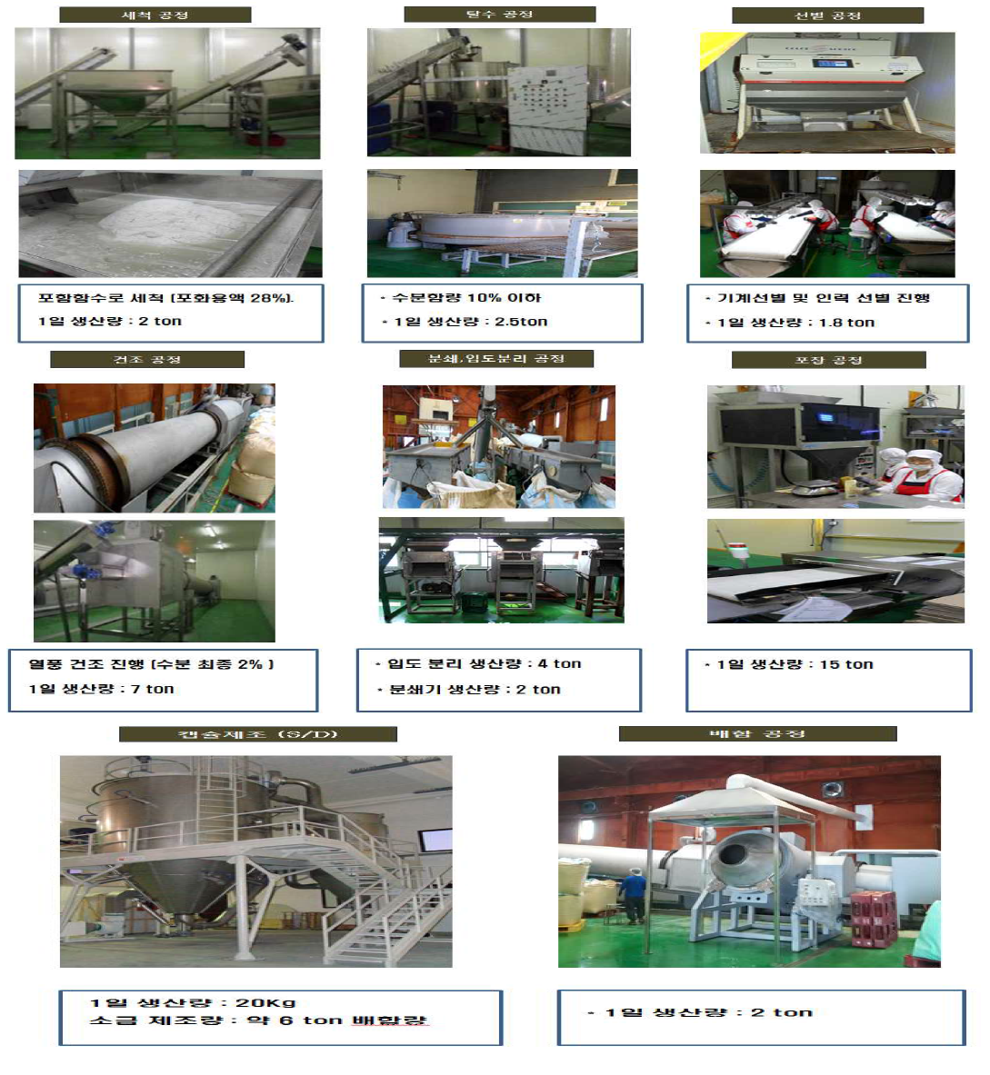 생산설비 및 일일 생산량