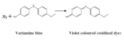 요오드 분자(I2)와 염색약(variamine blue b base)의 반응으로 생긴 유도체
