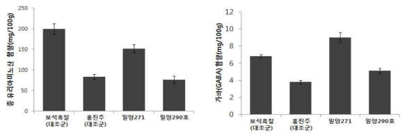 밀양 271, 밀양 290호의 총 유리아미노산 및 가바 함량 분석 결과