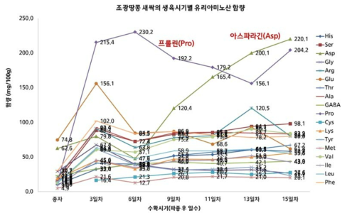 새싹땅콩(조광)의 생육시기별 유리아미노산 함량 분석