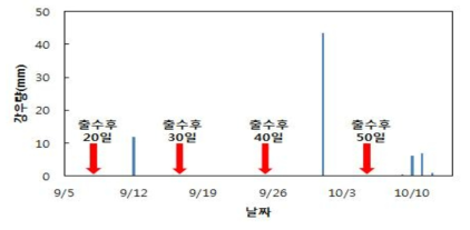 완전낙수 처리시기 및 강우량(’15)