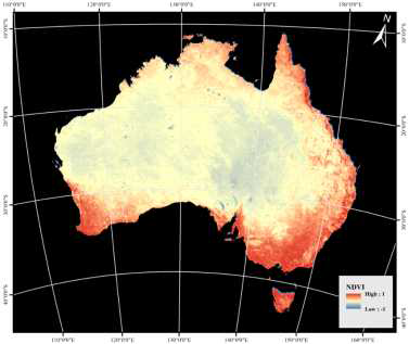 2014년 호주 사례연구지에 대한 NDVI 식생지수 시연결과